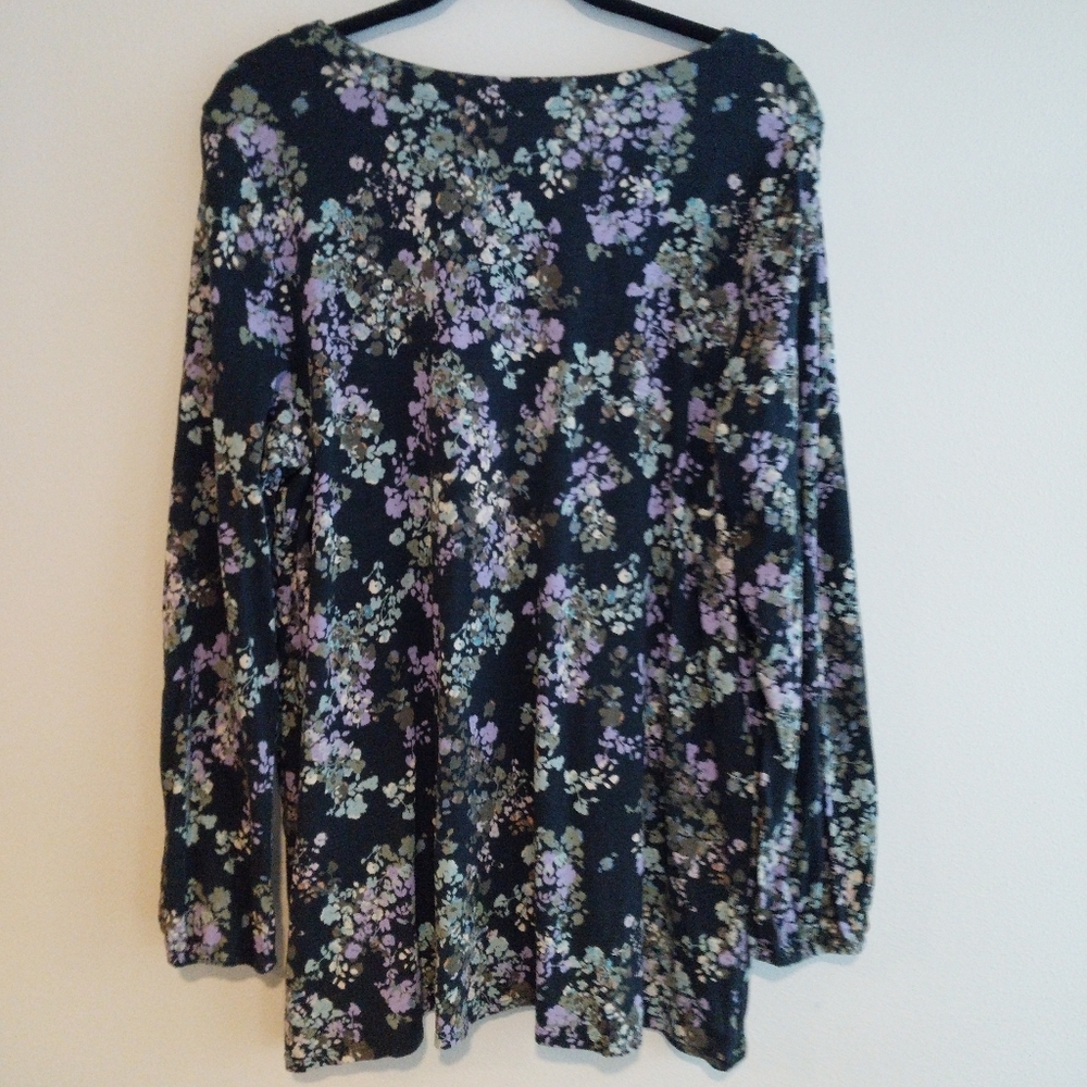 J. Jill Purple Floral Print Cotton Modal Blend Button Down V-Neck Tunic Top - Picture 2 of 8